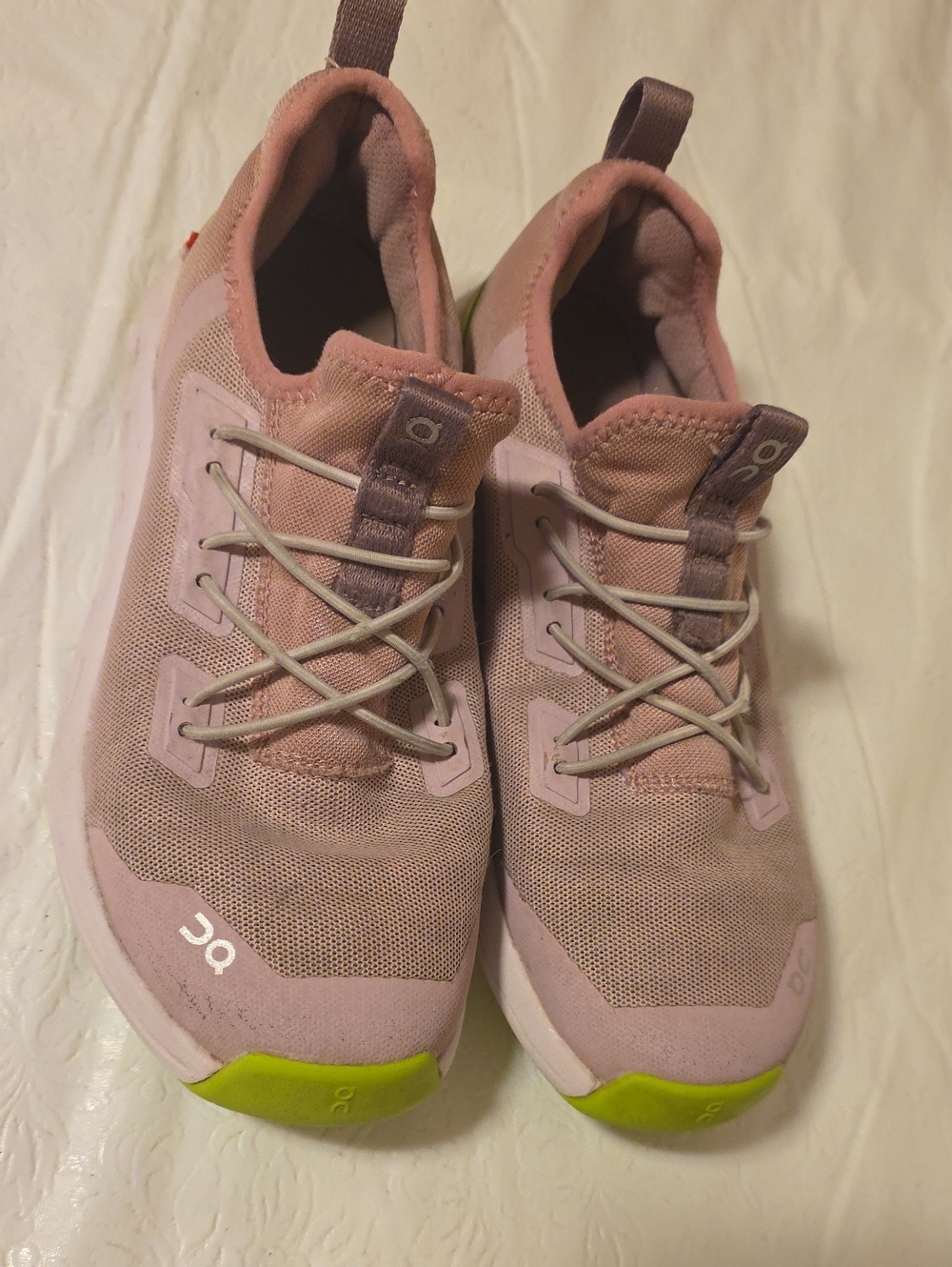 On Running Women's Cloud Shoes in Dusty Pink with Lime Accents